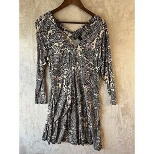 Dress Women's‎ 0X XL Whimsigoth Jersey Paisley Print Long Sleeve V Neck Empire